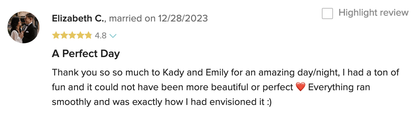 elizabeth & ryer online review the wedding was perfect